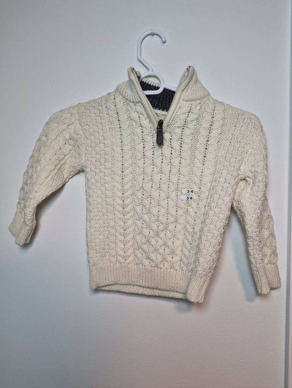 Kids' 3-4 Magee Duneagle 1/4 Zip Aran Knit Sweater – 100% Pure Merino Wool NWT